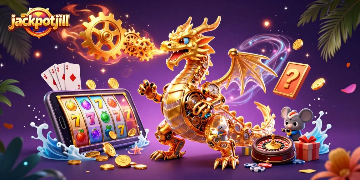 Experience thrilling gameplay with the jackpotjill golden dragon, colorful slot game interfaces, and sparkling coins.