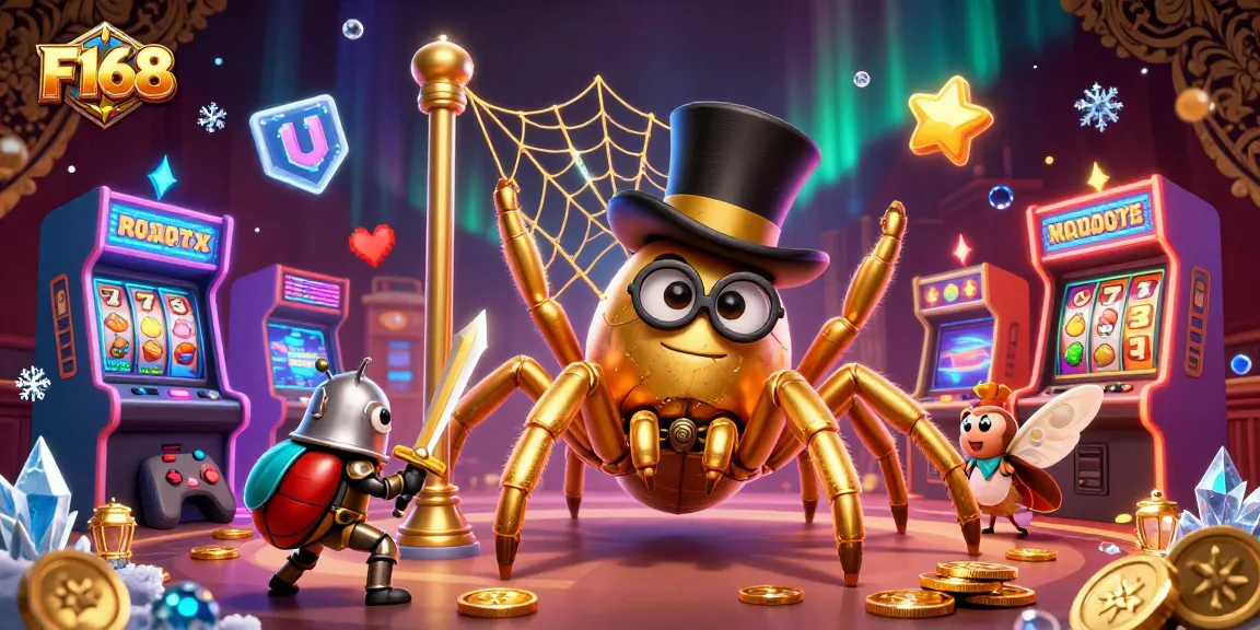 Engage in F168's thrilling casino atmosphere with a golden tarantula and beetle knight.