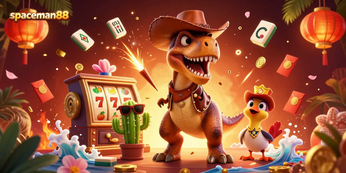 Experience dynamic slot action with spaceman88 in a vibrant 3D cartoon casino scene.