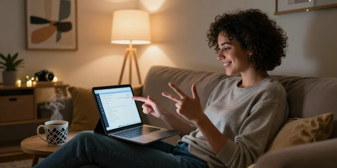 Engaging NSFW AI interaction with a user on a tablet, cozy home setting.