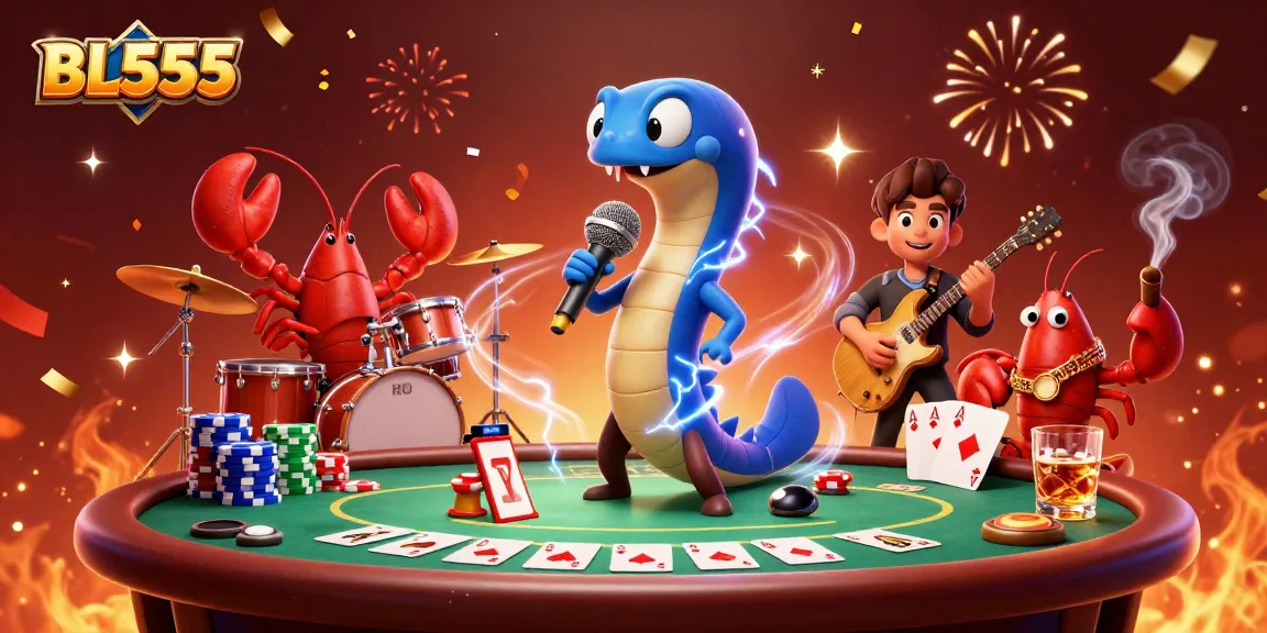 Experience the excitement of BL555 with this dynamic casino scene featuring a DJ eel, lobster drummer, and seahorse guitarist.
