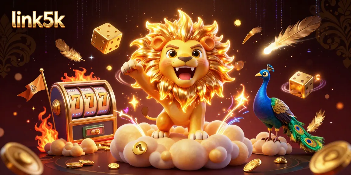 Experience thrilling gameplay with link5k in this vibrant casino scene featuring a roaring lion and golden dice.