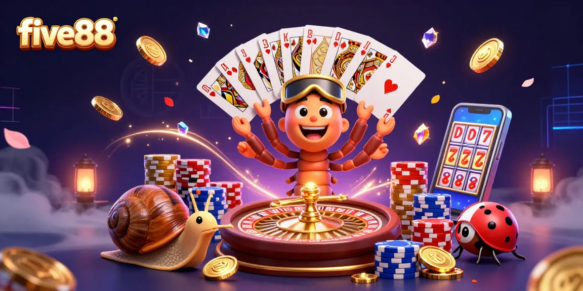 Engage with five88's thrilling casino atmosphere featuring lively characters and exciting games.