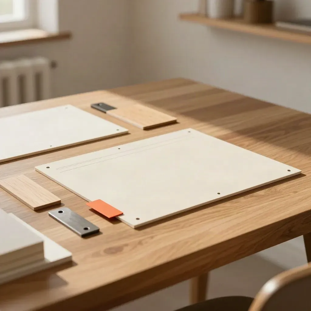 Sunlit website build kit on an oak studio table, with blank page modules and swatches.