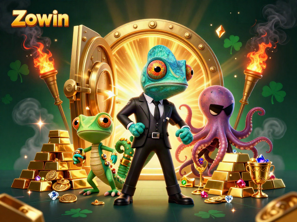 Experience thrilling games at Zowin with colorful casino characters and dazzling treasures.