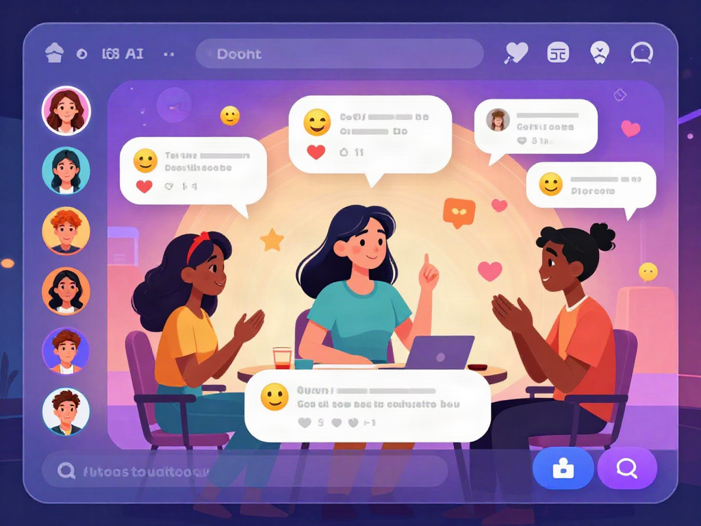 Dynamic AI sex chat interaction with animated characters in a vibrant digital environment.