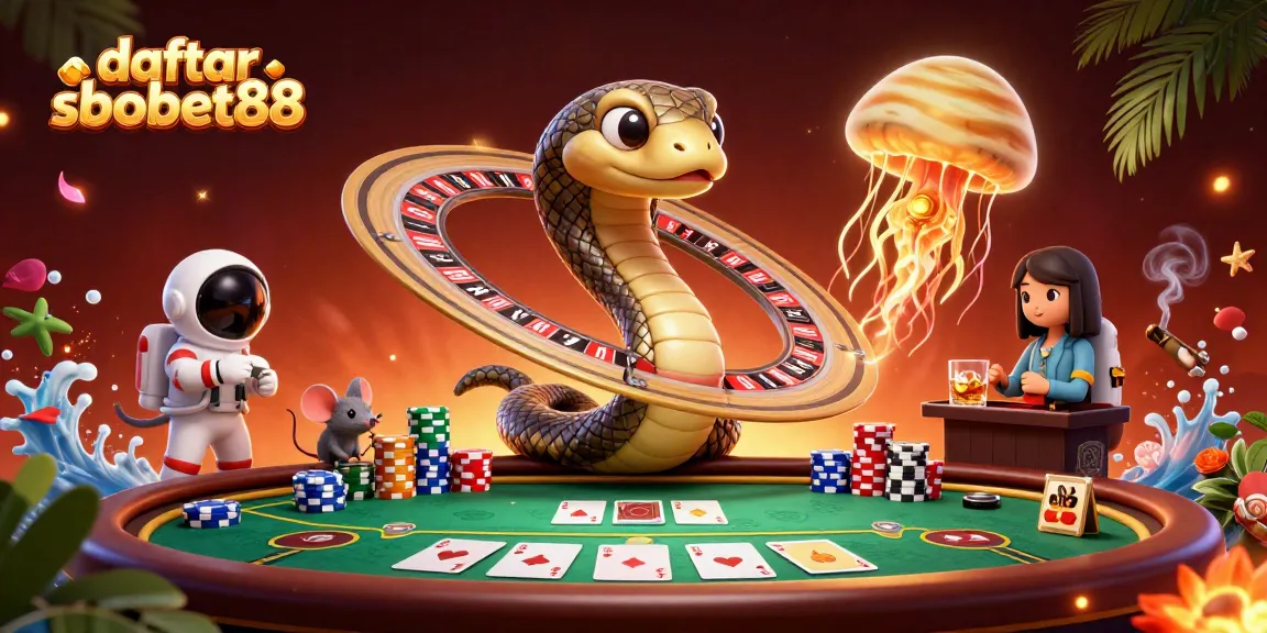 Experience the thrill of daftar sbobet88 with a cosmic casino scene featuring gambling elements and engaging characters.