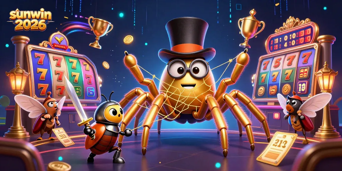 Engage in thrilling gaming with sunwin 2026 featuring a golden tarantula and beetle knight in a vibrant casino
